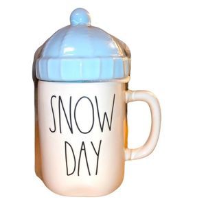 Brand New Rae Dunn White and Powder Blue Snow Day Mug with Topper
